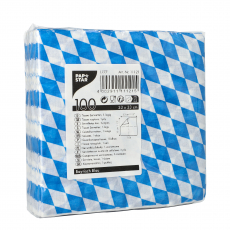100 Servietten, 1-lagig 1/4-Falz 33 cm x 33 cm Bayrisch Blau