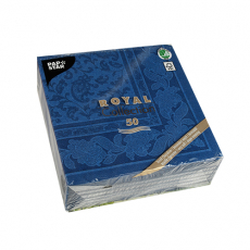 50 Servietten ROYAL Collection 1/4-Falz 40 cm x 40 cm dunkelblau Ornaments