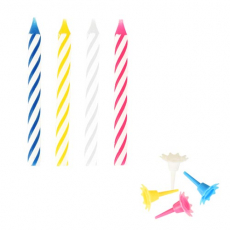 10 x 24 Geburtstagskerzen mit Halter 6 cm farbig sortiert