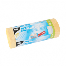 20 Müllsäcke mit Zugband, HDPE 60 l 71 cm x 64,5 cm gelb