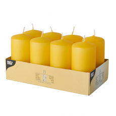 8 Stumpenkerzen Ø 50 mm · 100 mm goldgelb