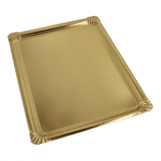 18 x  5 Servierplatten, Pappe, PET-beschichtet eckig 34 cm x 45,5 cm gold