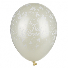 5 x  30 Luftballons Ø 29 cm elfenbein Just Married metallic