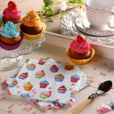20 Servietten, 3-lagig 1/4-Falz 33 cm x 33 cm Cupcakes