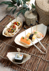 50 Fingerfood - Schalen, Holz pure 14 cm x 8,2 cm Schiffchen