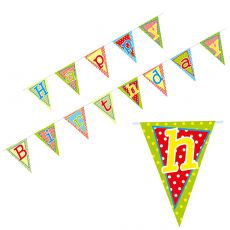 Wimpelkette, Papier 4 m Happy Birthday lackiert