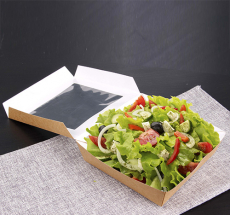 25 Feinkostboxen, Pappe mit Sichtfenster aus PLA eckig 750 ml 14 cm x 14 cm x 5 cm braun