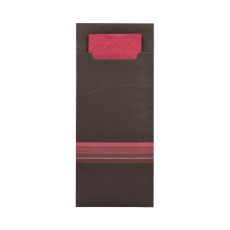 520 Bestecktaschen 20 cm x 8,5 cm schwarz/bordeaux Stripes inkl. farbiger Serviette 33 x 33 cm 2-lag.