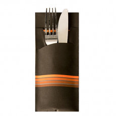 520 Bestecktaschen 20 cm x 8,5 cm schwarz/orange Stripes inkl. farbiger Serviette 33 x 33 cm 2-lag.