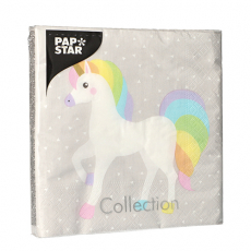 20 Servietten, 3-lagig 1/4-Falz 33 cm x 33 cm Unicorn