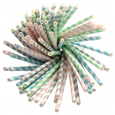 100 Trinkhalme, Papier Ø 6 mm · 20 cm farbig sortiert Stripes
