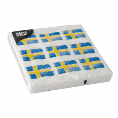 20 Servietten, 3-lagig 1/4-Falz 33 cm x 33 cm Sverigeflagga