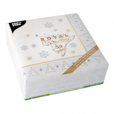 50 Servietten ROYAL Collection 1/4-Falz 40 cm x 40 cm silber X-Mas Elegance