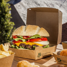 80 Burgerboxen, Pappe 7,8 cm x 11,5 cm x 11 cm braun 100% Fair groß