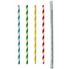10 x  100 Trinkhalme, Papier Ø 6 mm · 20 cm farbig sortiert Stripes einzeln gehüllt
