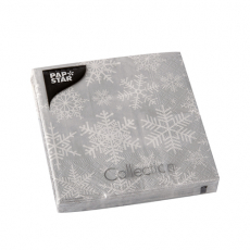 20 Servietten, 3-lagig 1/4-Falz 25 cm x 25 cm silber Snöstjärnor