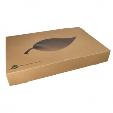 4 x 10 Transport- und Catering-Kartons, Pappe pure 8 cm x 55,7 cm x 37,6 cm braun 100% Fair mit Sichtfenster aus PLA