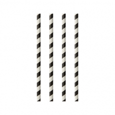 100 Trinkhalme, Papier Ø 6 mm · 24 cm schwarz/weiss Stripes