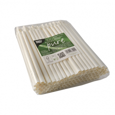 100 Trinkhalme mit Löffel, Papier pure Ø 8 mm · 20 cm weiss