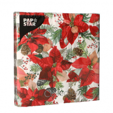 20 Servietten, 3-lagig 1/4-Falz 33 cm x 33 cm Winter Poinsettia