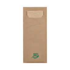 520 Bestecktaschen 20 cm x 8,5 cm braun 100% Fair inkl. naturfarbener Recycling-Serviette 33 x 33 cm 2-lag.