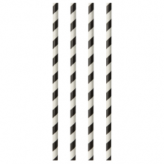 100 Trinkhalme, Papier Ø 6 mm · 29 cm schwarz/weiss Stripes