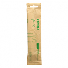Besteckset, Holz pure : Messer, Gabel, Löffel, Serviette in Papierbeutel