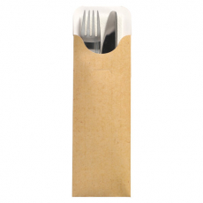 500 Bestecktaschen 23,5 cm x 7,3 cm natur inkl. weißer Serviette 40 x 40 cm 2-lag.
