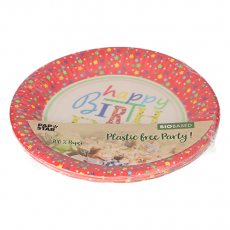 10 Teller, Pappe rund Ø 23 cm Happy Birthday