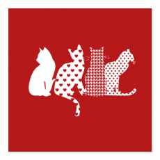 20 Servietten, 3-lagig 1/4-Falz 33 cm x 33 cm rot Cats