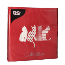 20 Servietten, 3-lagig 1/4-Falz 33 cm x 33 cm rot Cats