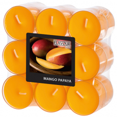 6 x 18 Flavour by GALA Duftlichte Ø 38 mm · 24 mm pfirsich - Mango-Papaya in Polycarbonathülle