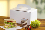 20 Lunch-Boxen, Pappe pure eckig 12,5 cm x 15,5 cm x 22,5 cm weiss mit Tragegriff