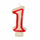 Zahlenkerze 7,3 cm weiss 1 mit rotem Rand