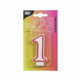 Zahlenkerze 7,3 cm weiss 1 mit rotem Rand