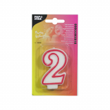 Zahlenkerze 7,3 cm weiss 2 mit rotem Rand