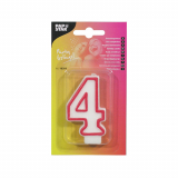 Zahlenkerze 7,3 cm weiss 4 mit rotem Rand