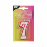 Zahlenkerze 7,3 cm weiss 7 mit rotem Rand