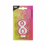 Zahlenkerze 7,3 cm weiss 8 mit rotem Rand