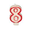 Zahlenkerze 7,3 cm weiss 8 mit rotem Rand