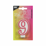 Zahlenkerze 7,3 cm weiss 9 mit rotem Rand