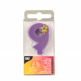 Zahlenkerze, Mini 6,8 cm lila 9