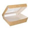 25 Feinkostboxen, Pappe mit Sichtfenster aus PLA eckig 1500 ml 19 cm x 19 cm x 5 cm braun