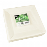50 Teller, Pappe pure eckig 22,5 cm x 22,5 cm x 1,8 cm weiss