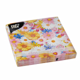 20 Servietten, 3-lagig 1/4-Falz 33 cm x 33 cm Daisies Mix