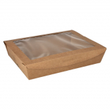 40 Feinkostboxen, Pappe mit Sichtfenster aus PLA pure eckig 1500 ml 4,5 cm x 21 cm x 16 cm braun 100% Fair