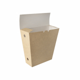 50 Pommes-Frites-Schütte, Pappe pure 4,3 cm x 14,5 cm x 11 cm braun mit Klappdeckel