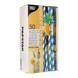 50 Trinkhalme, Papier Ø 6 mm · 20 cm blau/weiss Pineapple