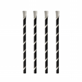 100 Trinkhalme mit Löffel, Papier Ø 8 mm · 20 cm schwarz/weiss Stripes