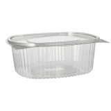50 Feinkost- und Salatschalen mit Klappdeckel, R-PET oval 1500 ml 7,6 cm x 18,2 cm x 20,8 cm klar
